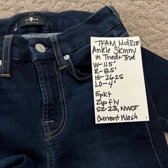 7 for all Mankind Slim Illusion Mid Rise Ankle Skinny in Tried & True Dark Wash - Picture 11 of 11